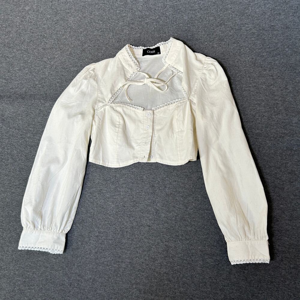 Cider white long sleeve cropped blouse lace XS cottagecore fairy